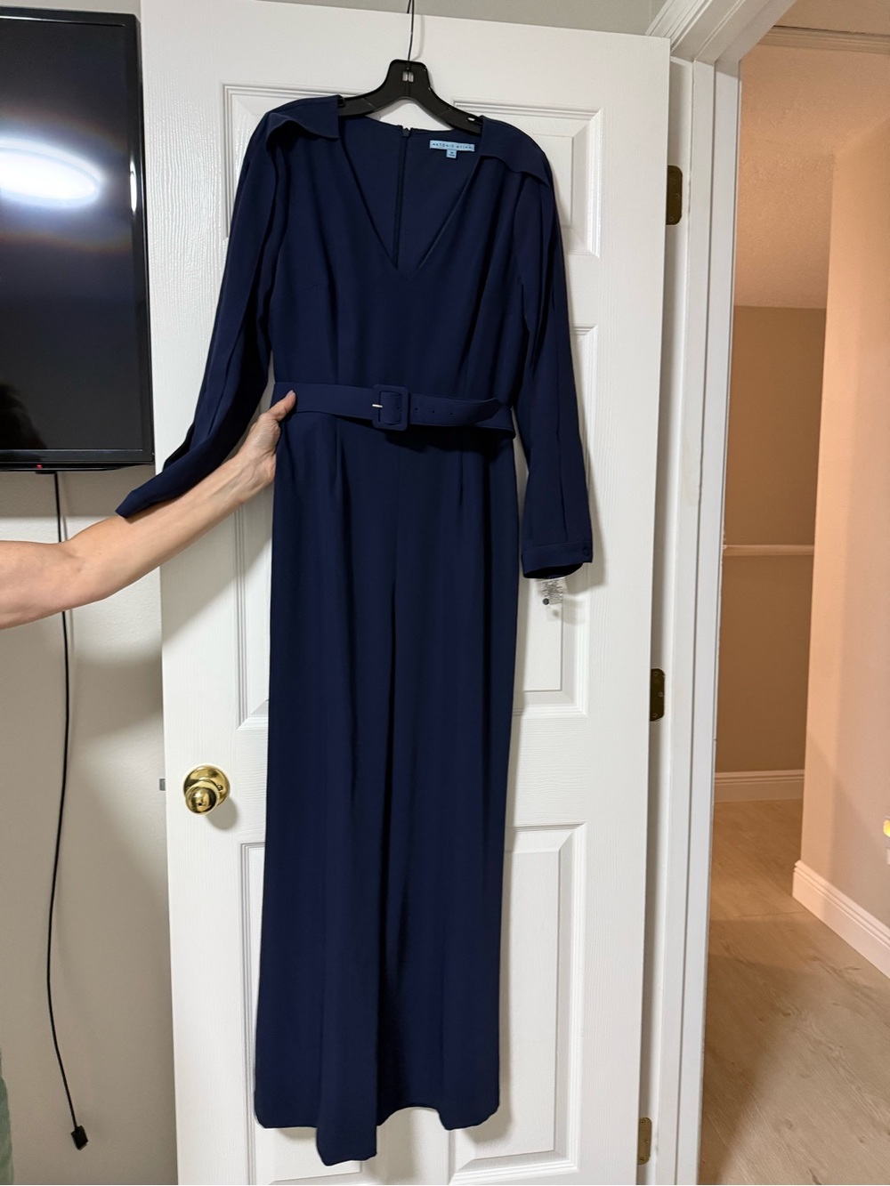 ANTONIO MELANI Navy V-Neck Long Sleeve Belted Maxi Dress